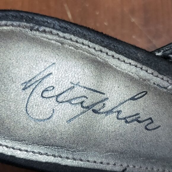 Metaphor Womens Open Toe Heel Shoes Size 8.5 Black Silver Sequins - Picture 7 of 12